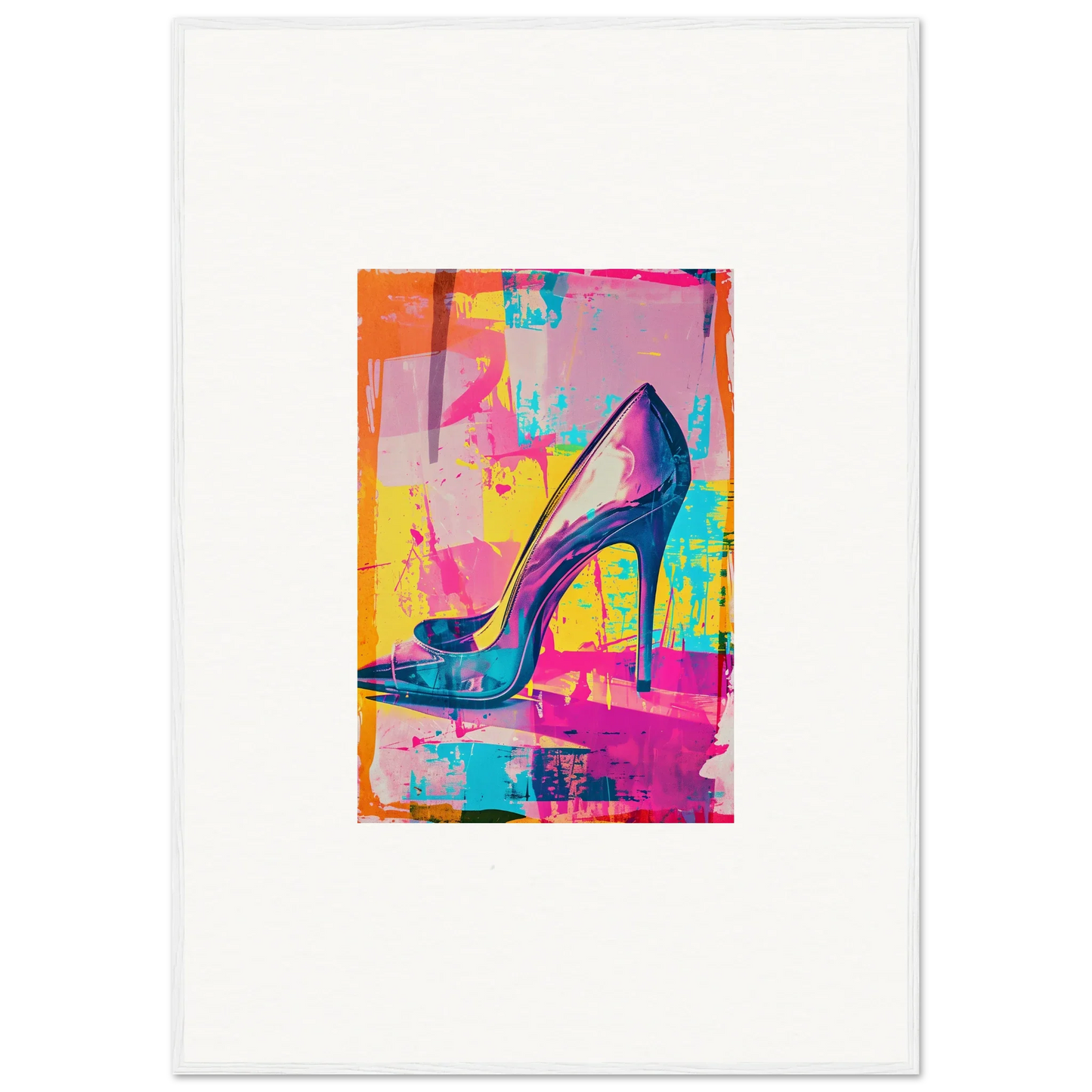 Colorful stylized painting of a high-heeled shoe for stylish room decor and wall art