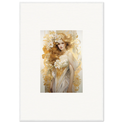 Ethereal Flora Serenade portrait of a woman with flowers, perfect for room decor