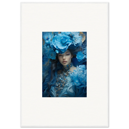 Ethereal figure with blue flowers, perfect for a Dreaming Blue Symphony canvas print