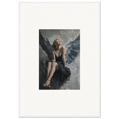 Winged figure in dark dress on a ledge for a dreamy canvas print, perfect room decoration