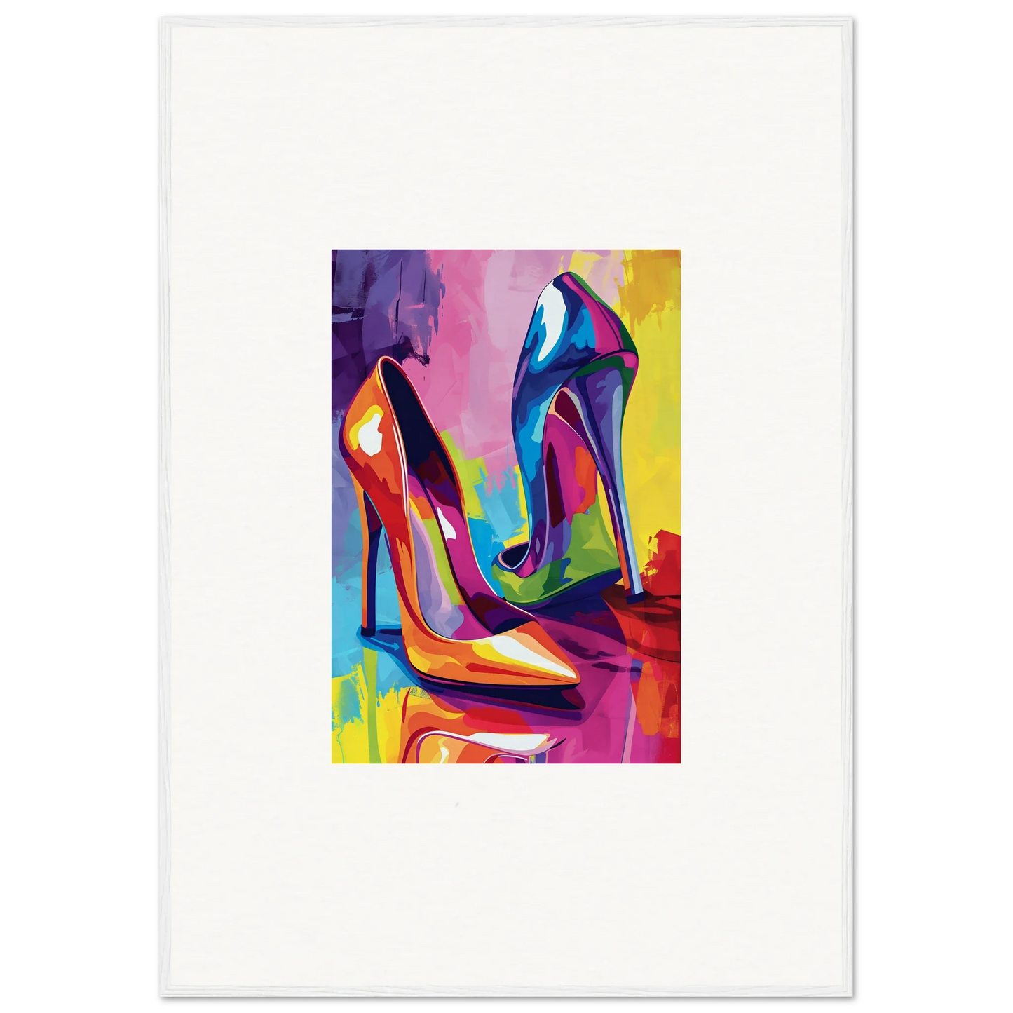 Colorful abstract canvas print of high-heeled shoes for stylish room decoration