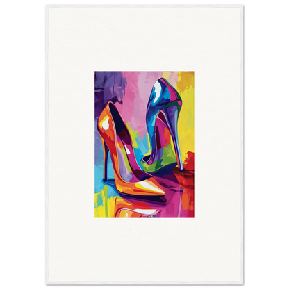 Colorful abstract canvas print of high-heeled shoes for stylish room decoration