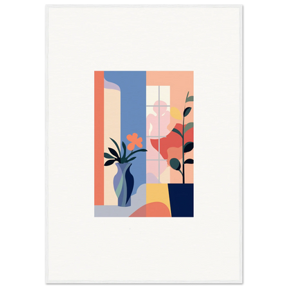 Abstract geometric flower emblaze canvas print with pastel plants and vases for room decoration