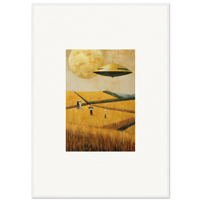 UFO over a wheat field in Golden Melancholy Field canvas print for cool room decoration