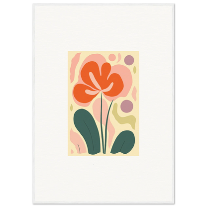 Stylized orange flower with green leaves for a vibrant echoes whimsy canvas print