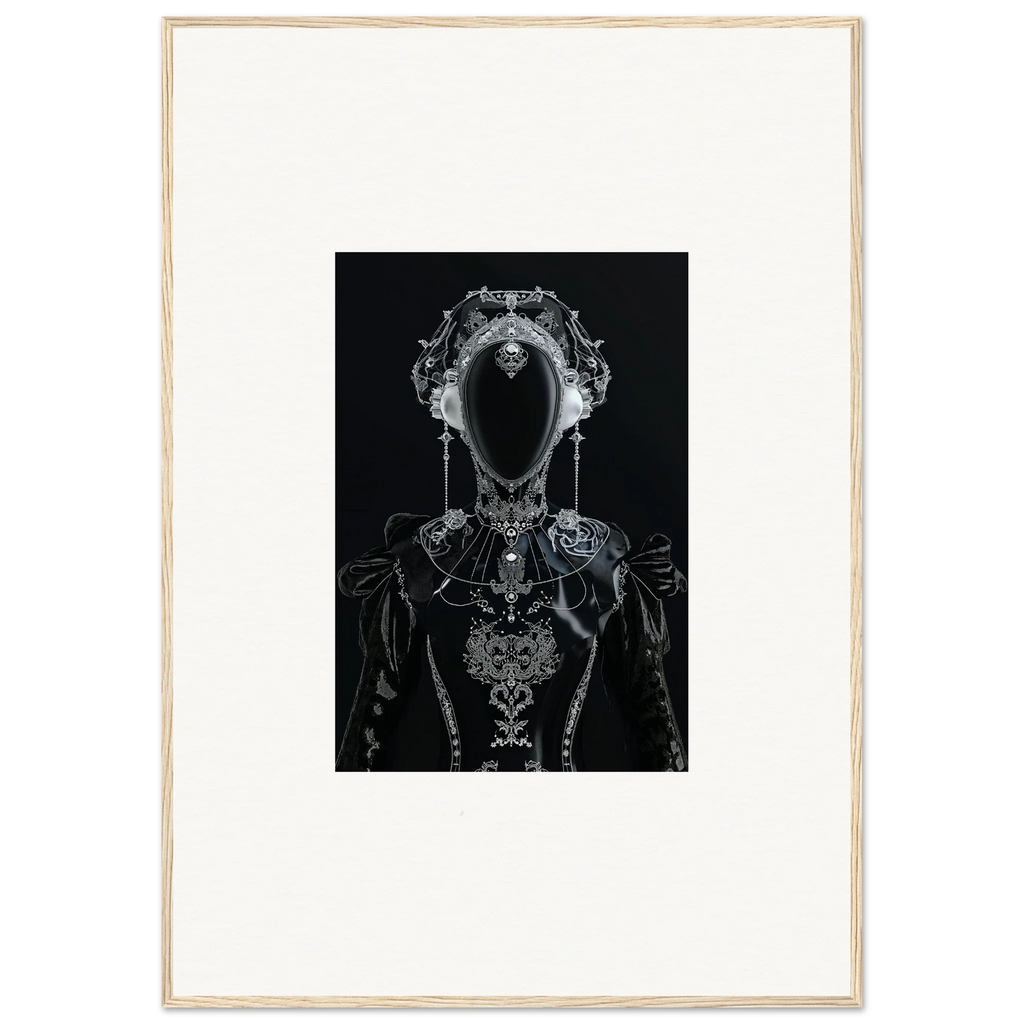 Ornate black and white skeletal figure canvas print for unique room decoration with photon glitters