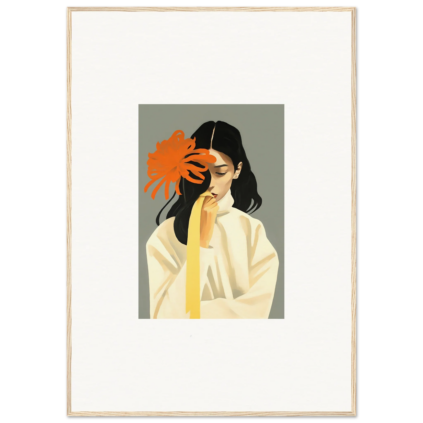 Stylized portrait of a woman with an orange flower, perfect for dreams eternity canvas print