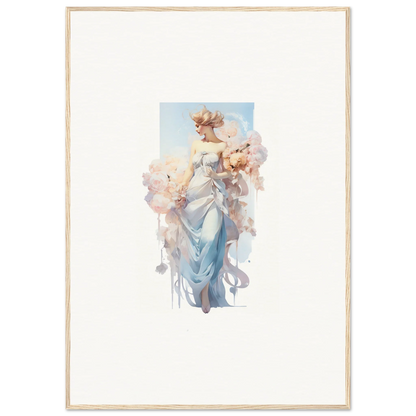 Watercolor canvas print of a graceful woman in a blue dress for bouquet waltz room decoration