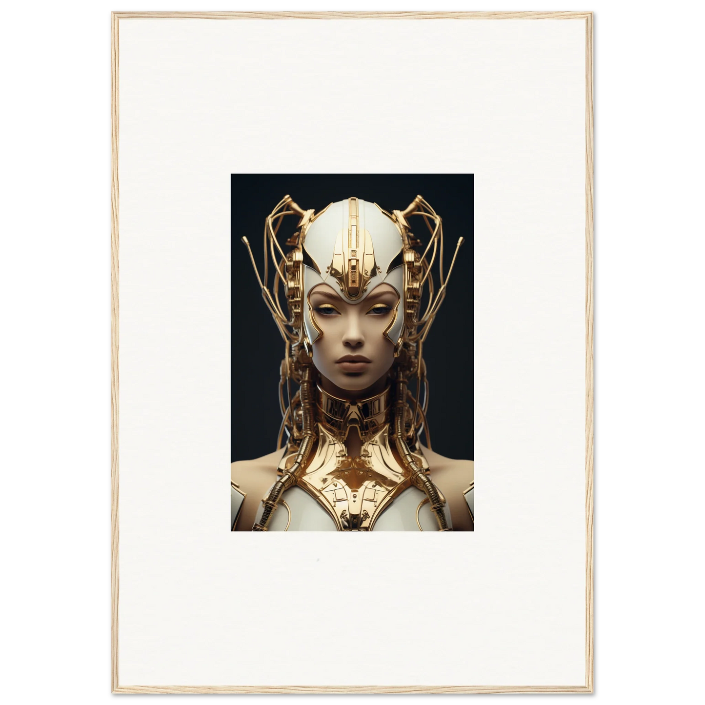 Ornate golden headdress and collar elevate the echoes muse canvas print for unique room decoration