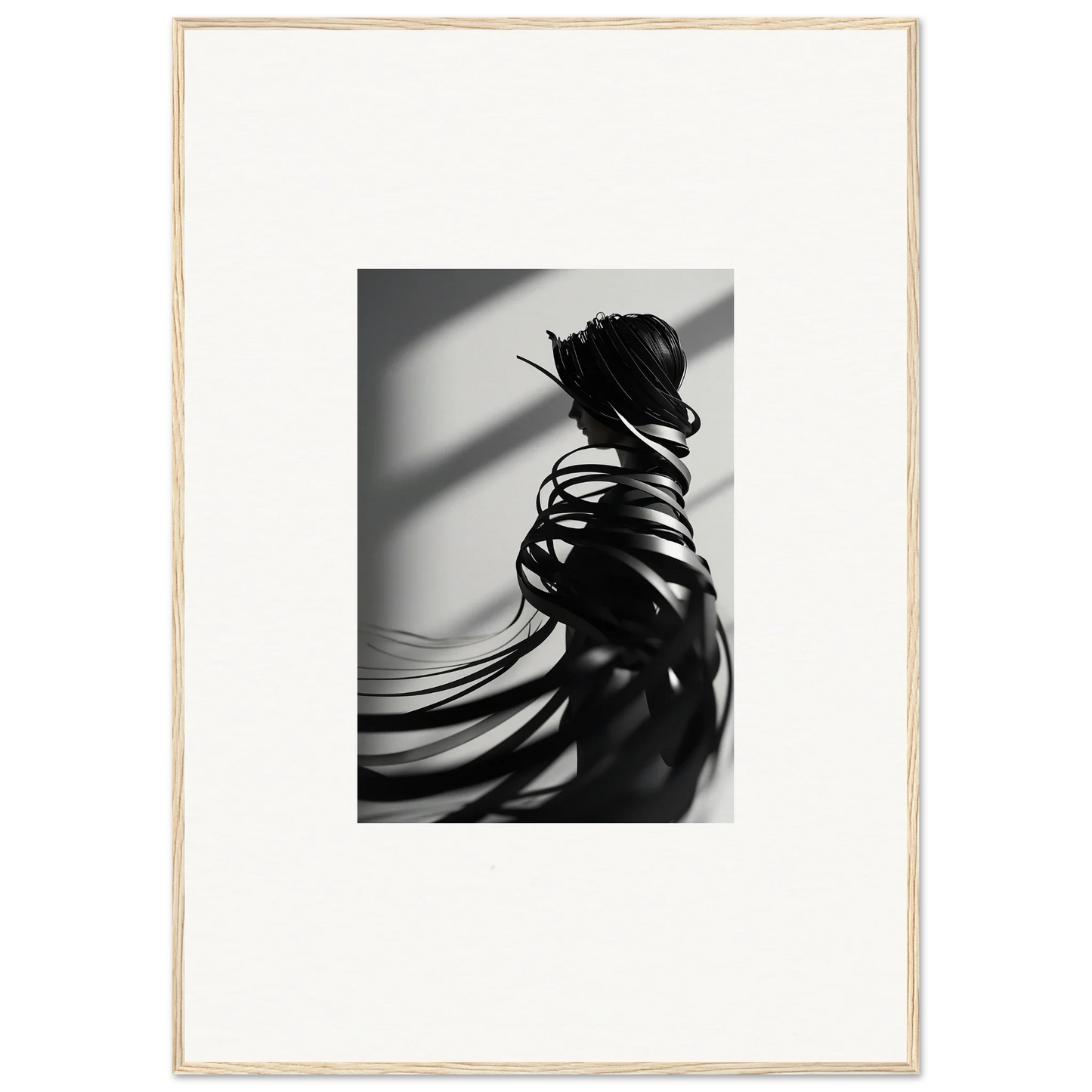 Black and white silhouette with flowing fabric for ribbon shares room decoration canvas print