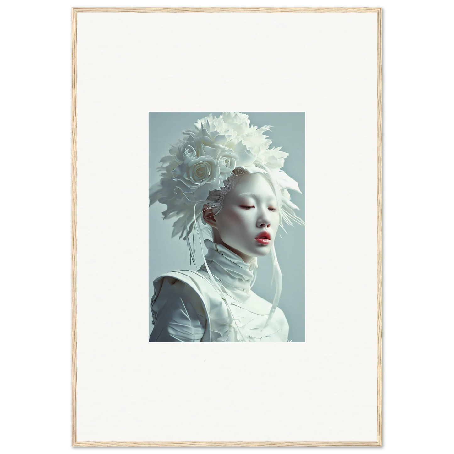 Portrait of person in white headdress for Ethereal Petal Visions canvas print