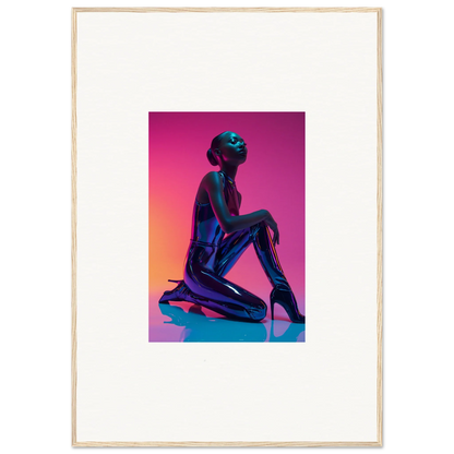 Silhouette of a kneeling figure on a vibrant canvas print for Neon Vortex room decoration