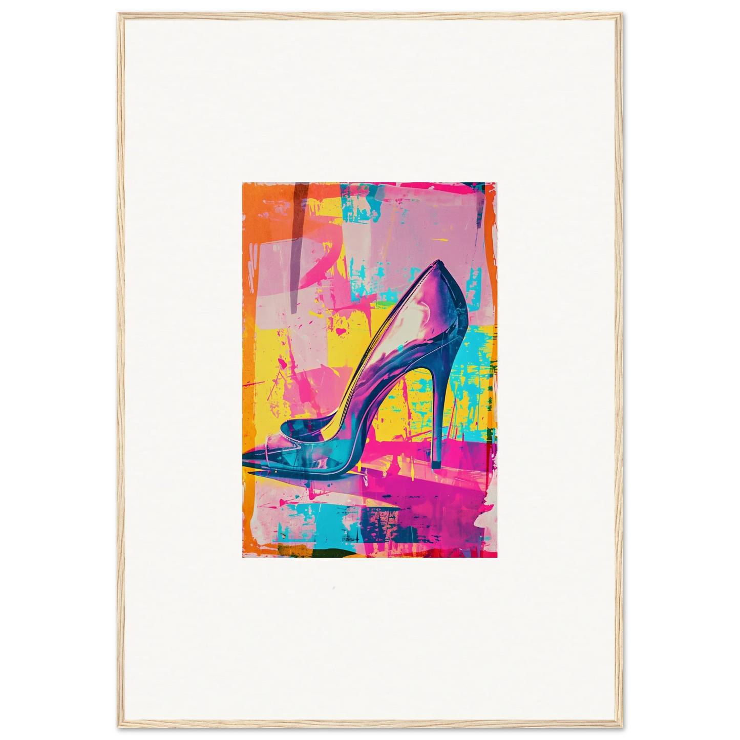 Colorful, stylized high-heeled shoe art showcasing the Heel Phenomenon for vibrant room decor