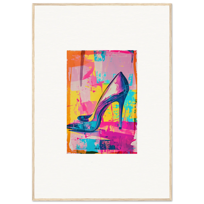 Colorful, stylized high-heeled shoe art showcasing the Heel Phenomenon for vibrant room decor