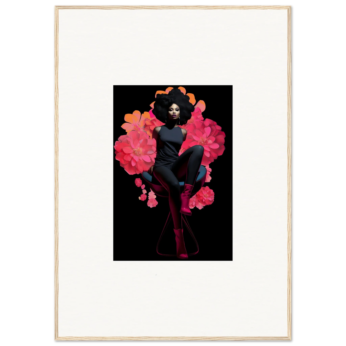 Framed canvas print of a person with pink smoke, perfect for your Equinox Sovereign room decoration