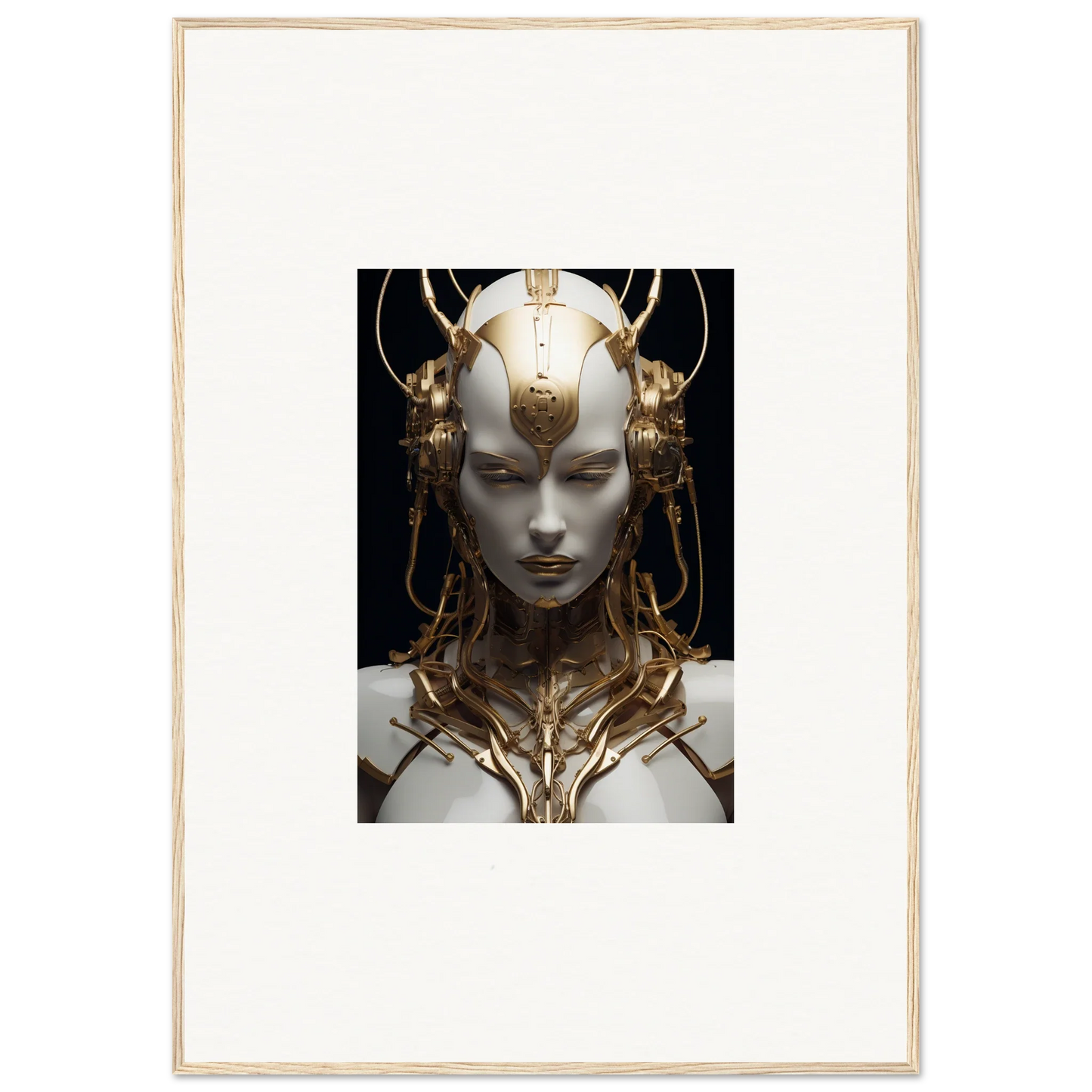 Ornate golden headpiece on a futuristic bust, perfect for a Monarch Dream canvas print