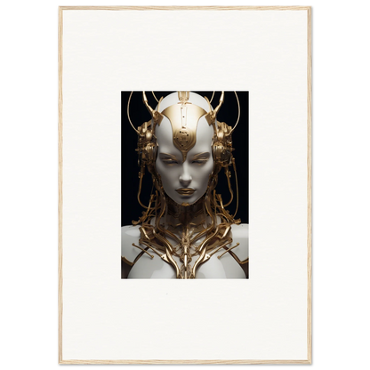 Ornate golden headpiece on a futuristic bust, perfect for a Monarch Dream canvas print