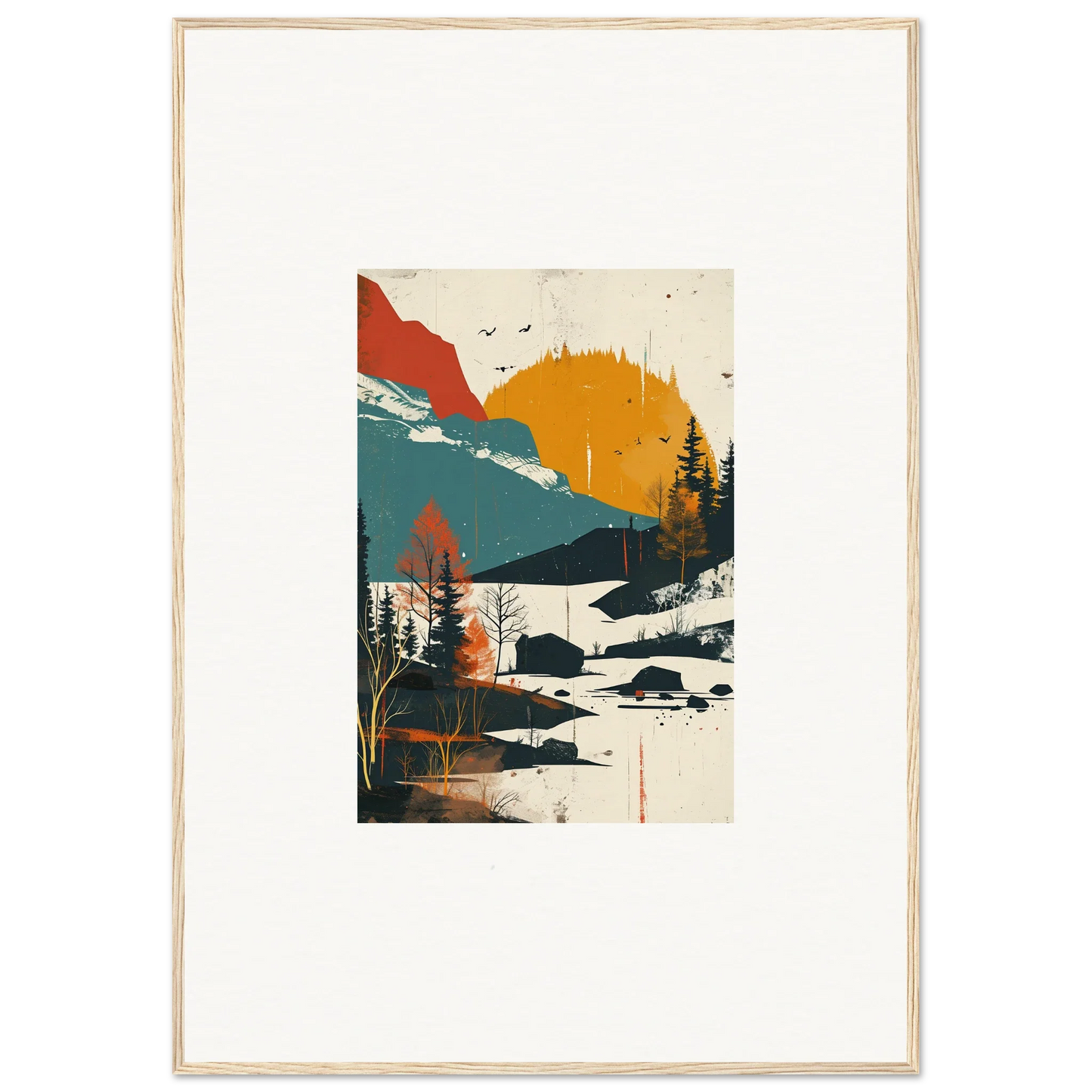 Framed canvas print of Handshake Trembling Skylines showcasing bold mountains and sunset