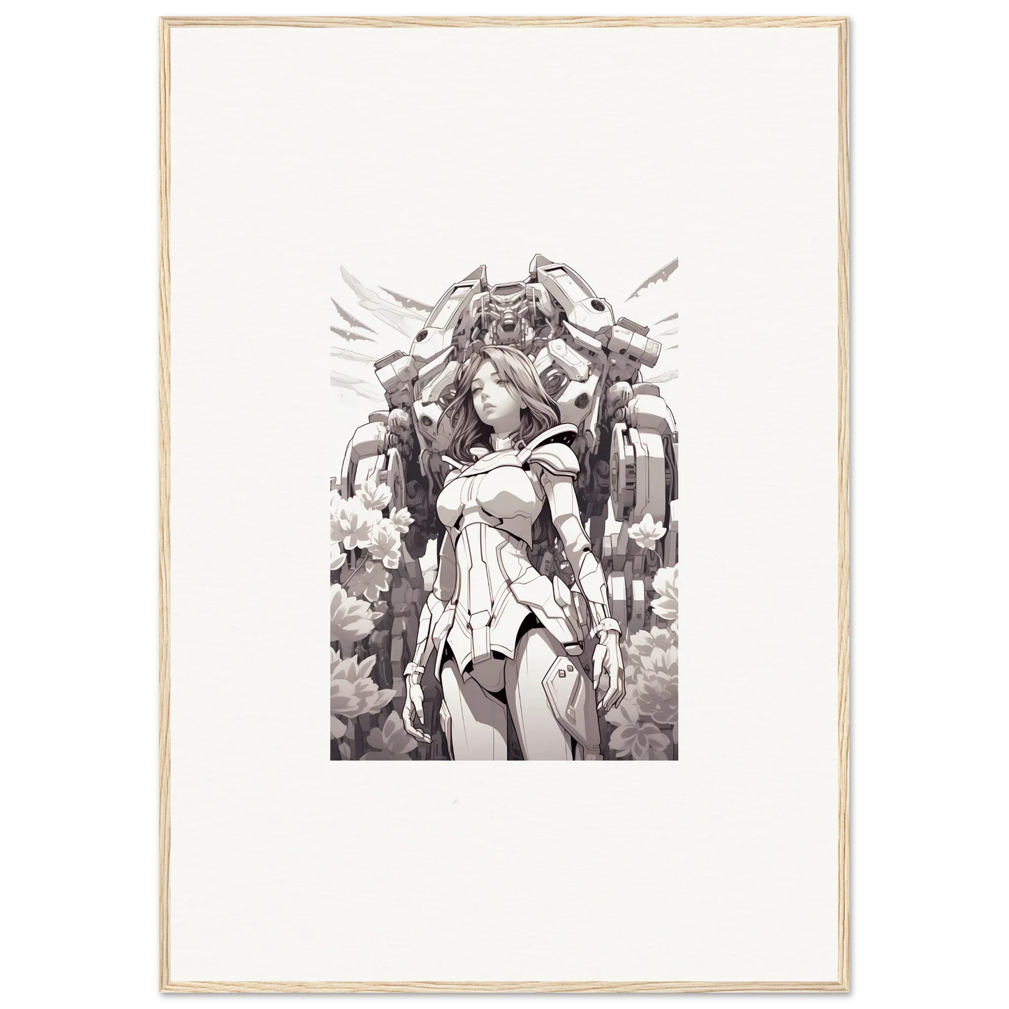 Monochromatic sketch of a winged woman for a dreamy canvas print room decoration