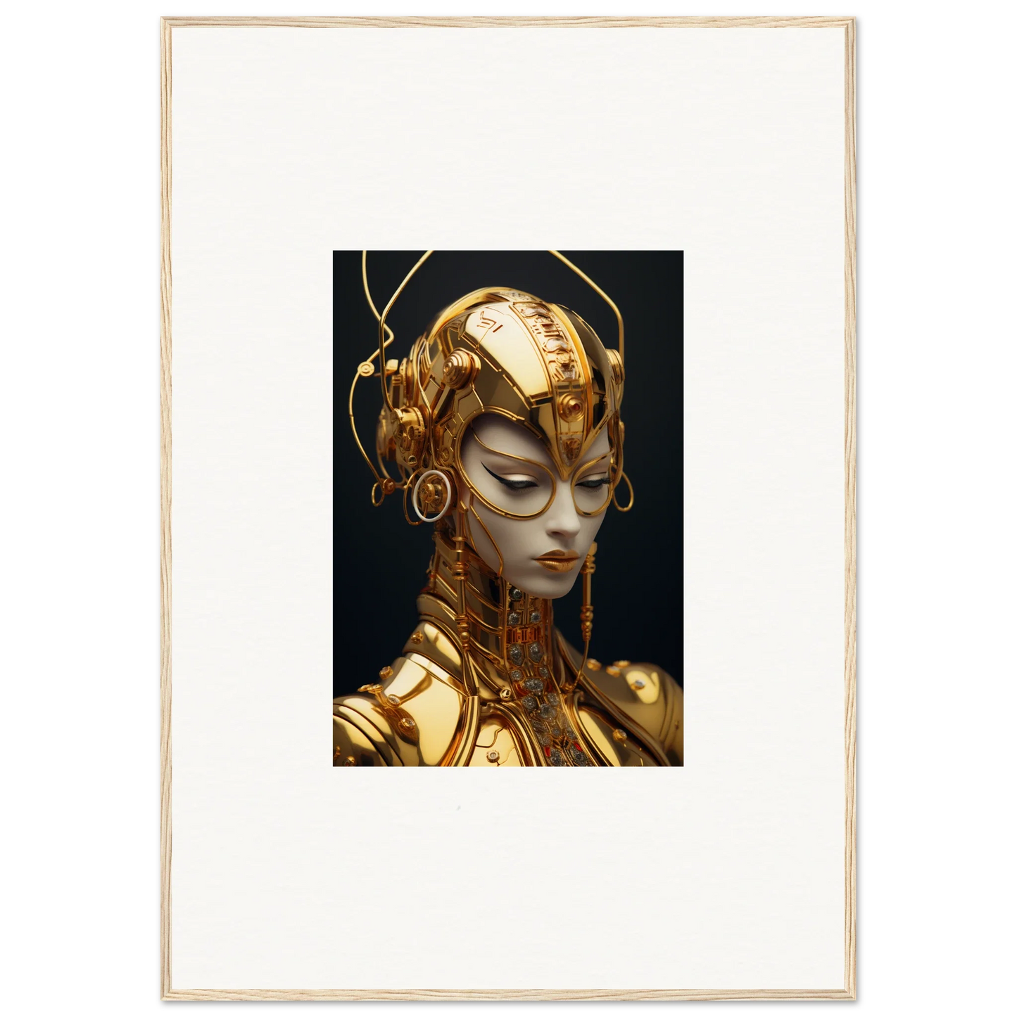 Futuristic golden humanoid art for Moulin Mystique room decoration canvas print