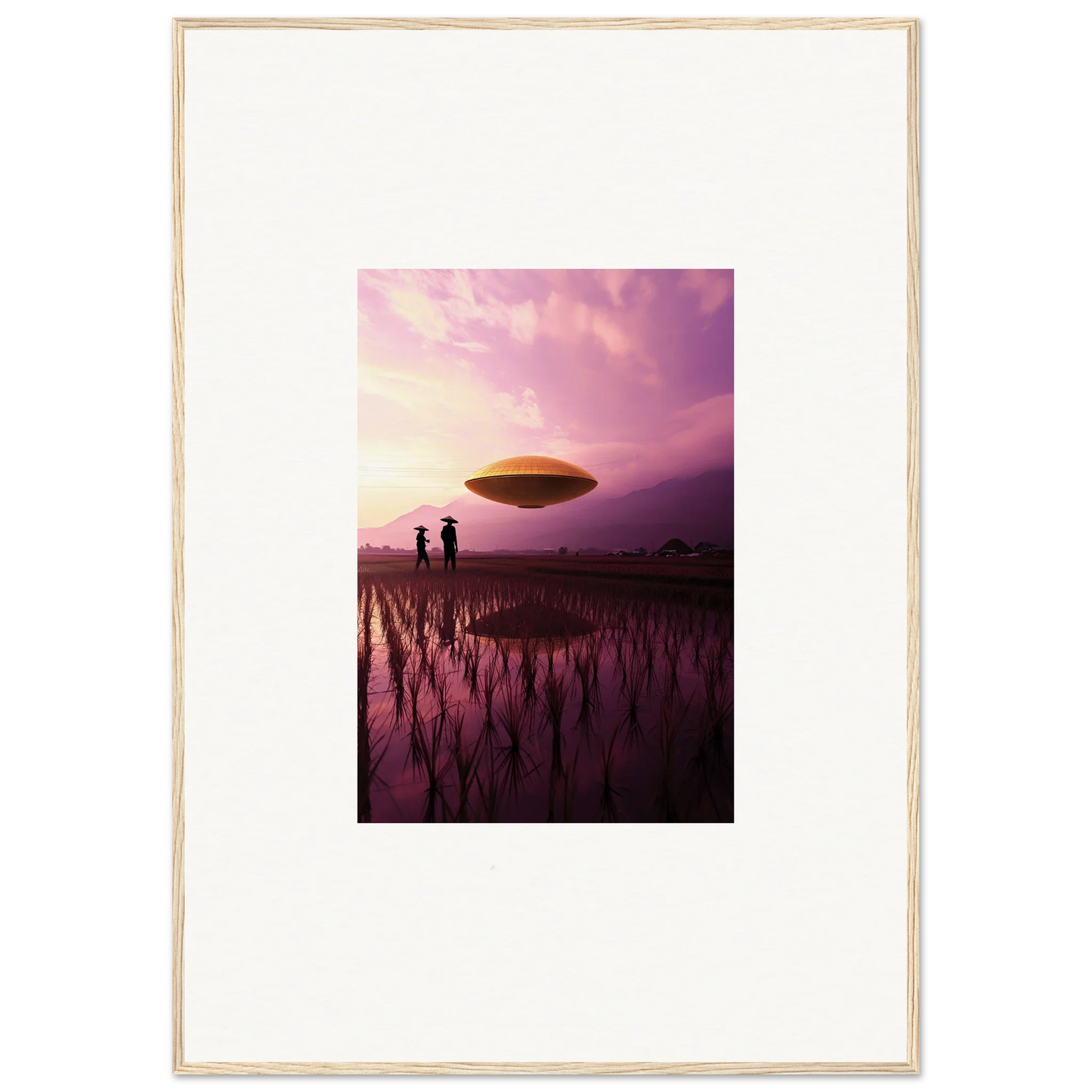 UFO hovering in a purple sky, perfect for Violet Dreaming room decoration canvas print