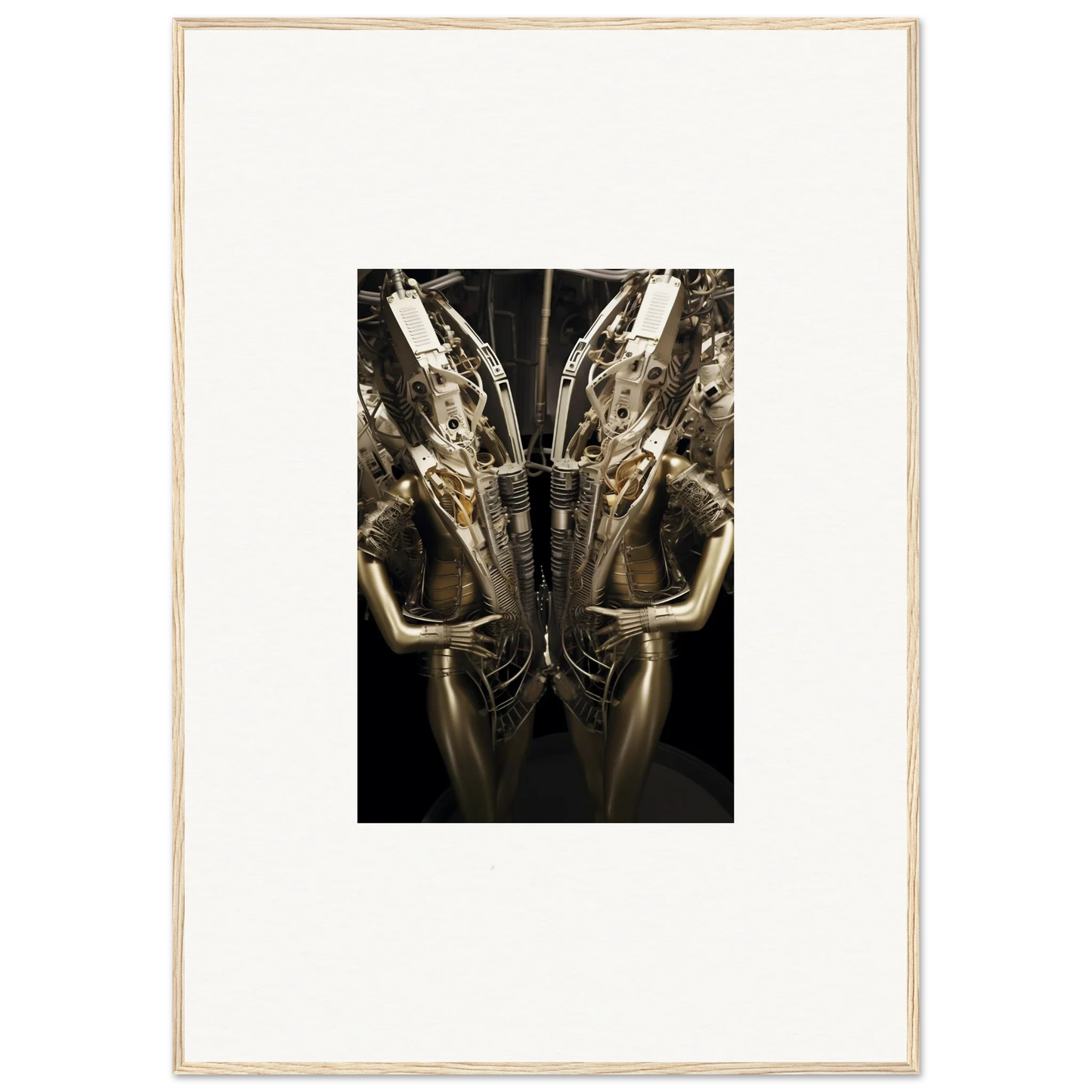 Mirrored metallic humanoid figure canvas print for unique room decoration and machine dreams