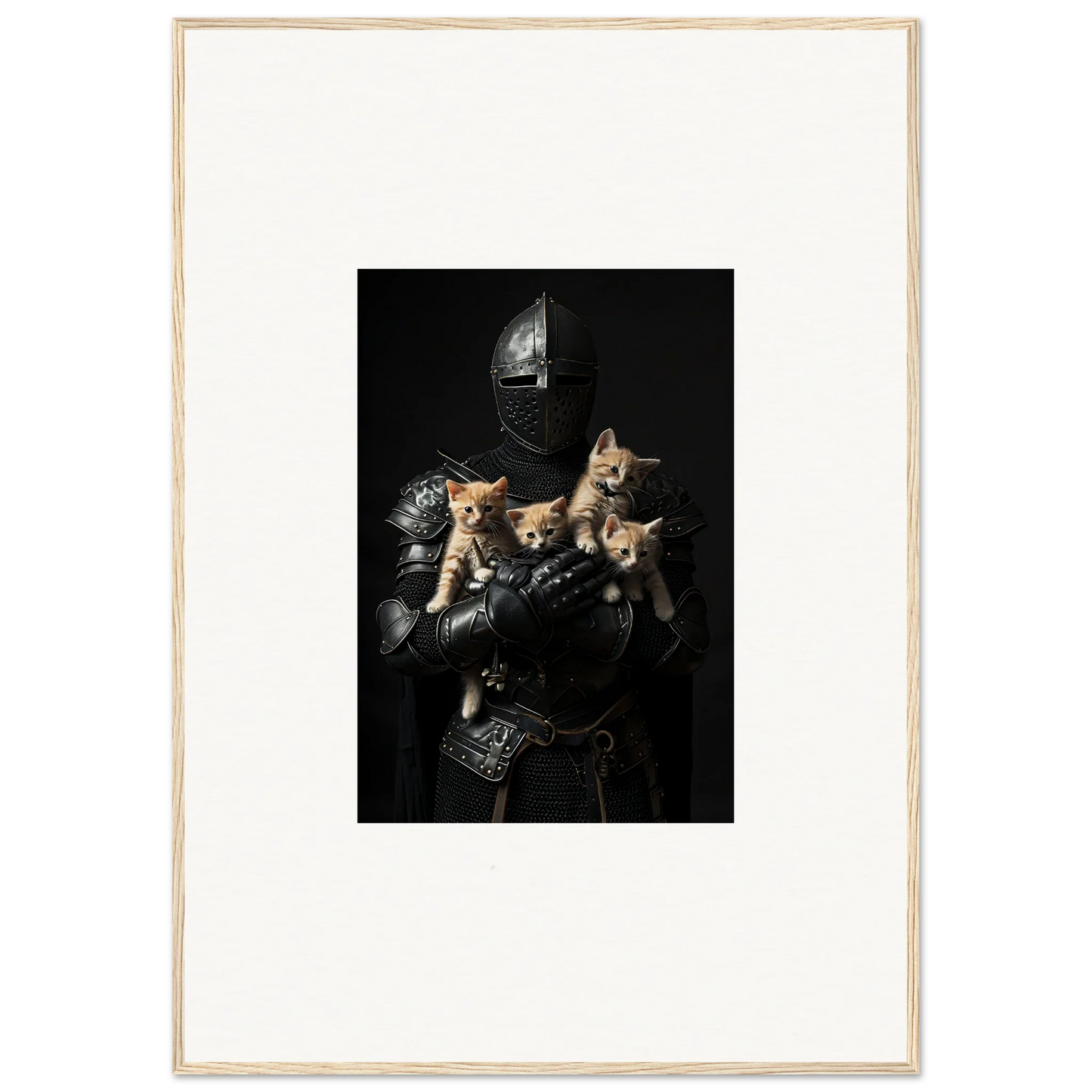 Medieval knight’s armor with playful kittens, perfect for a Feline Bashhut canvas print