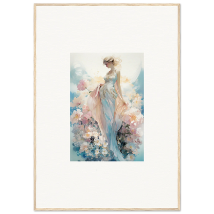 Ethereal watercolor painting of a woman in floral dress for room decoration canvas print