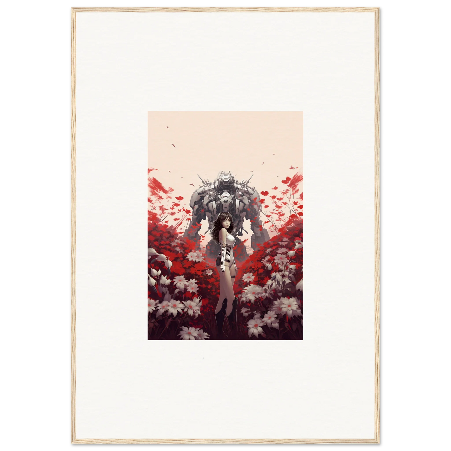 Robotic figure in flowers for a whimsical room decoration canvas print