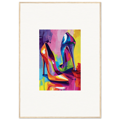 Colorful abstract canvas print of high-heeled shoes for fun room decoration wall art