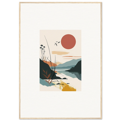 Minimalist canvas print of Sunrise Unfurled over mountains and water for room decoration