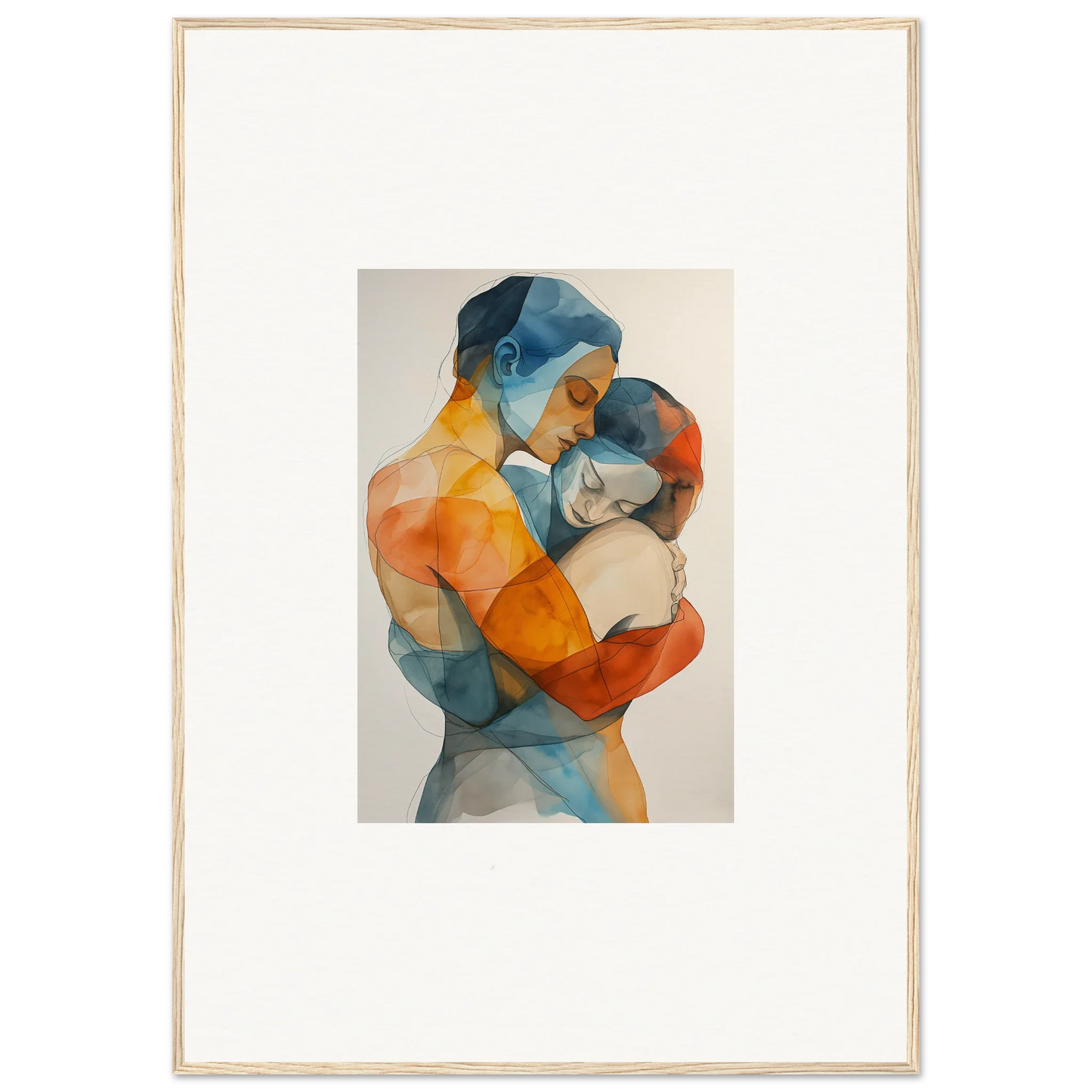 Abstract watercolor of two figures embracing in vibrant hues for a stunning embrace cosmos canvas print