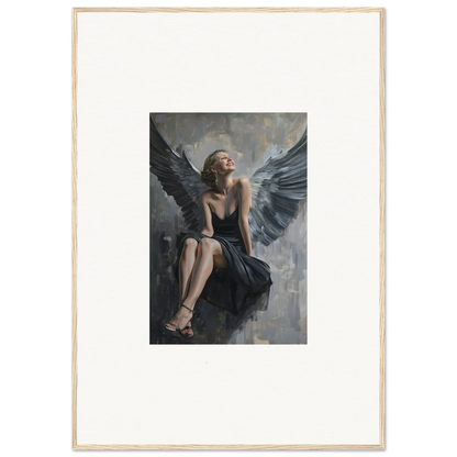 Winged figure in dark dress gazes up, perfect for Room Decoration, Ephemeral Reverie Willkommen canvas print