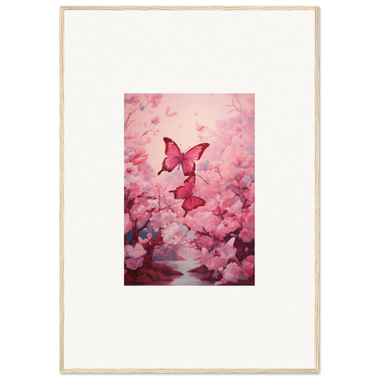 Framed canvas print of pink butterflies and cherry blossoms for spring euphoria room decoration