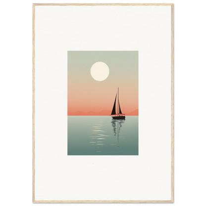 Sailboat silhouette at sunset with a full moon for Nautical Harmonies canvas print