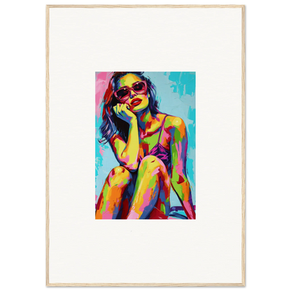 Colorful abstract painting of a woman in sunglasses for mindscape reverie room decoration