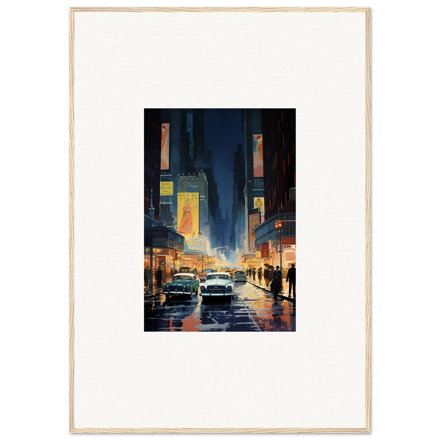 Framed canvas print of a rainy city street at night for stylish room decoration