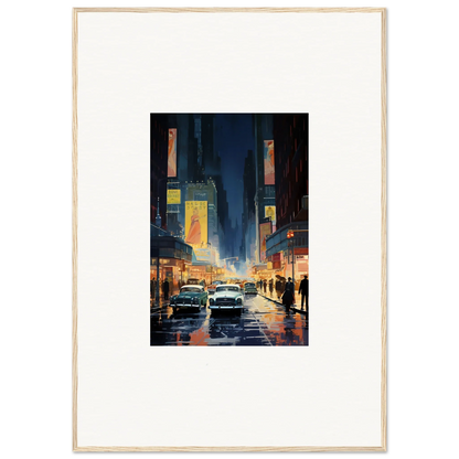 Framed canvas print of a rainy city street at night for stylish room decoration