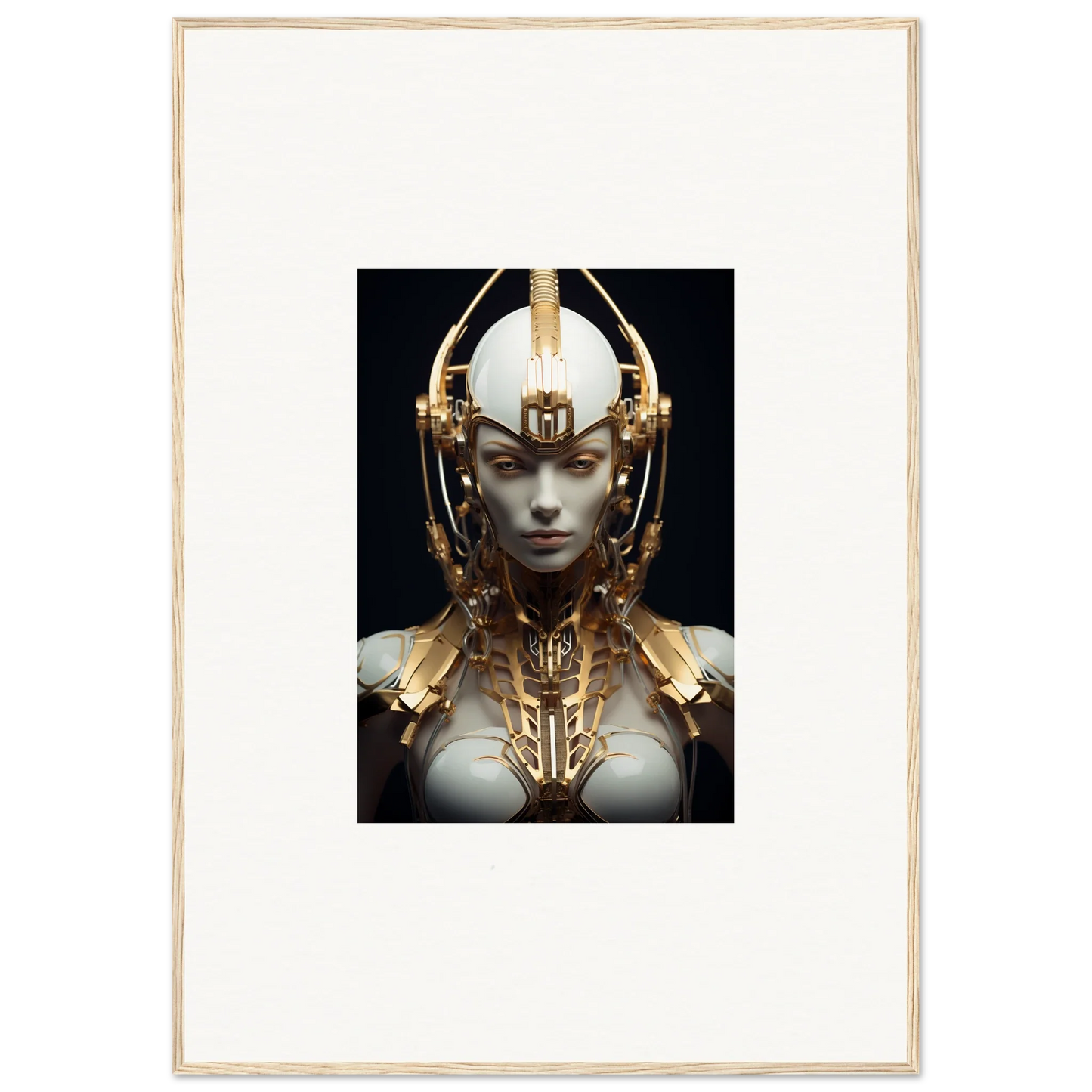 Futuristic humanoid figure with golden headdress for a celestial conductress canvas print