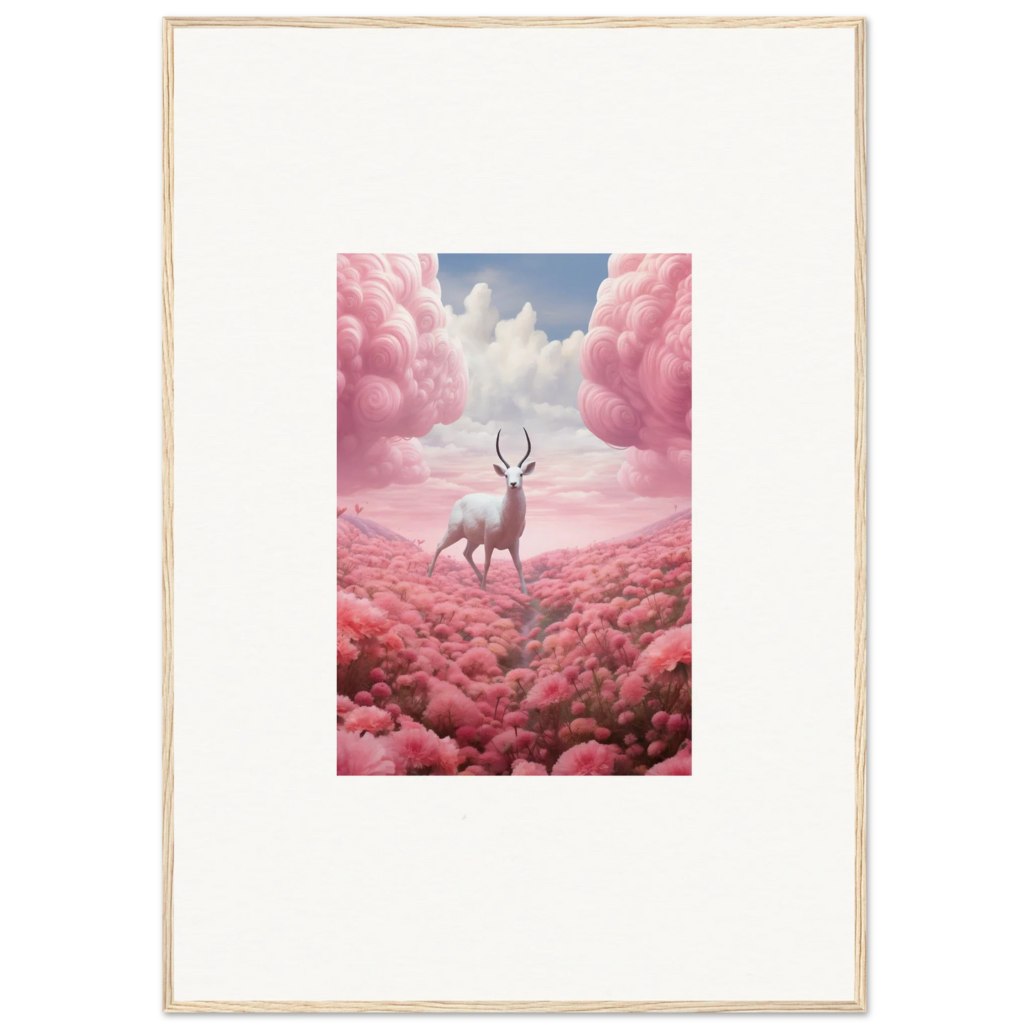 Deer with antlers in pink clouds, perfect for a Berry Collision room decoration canvas print