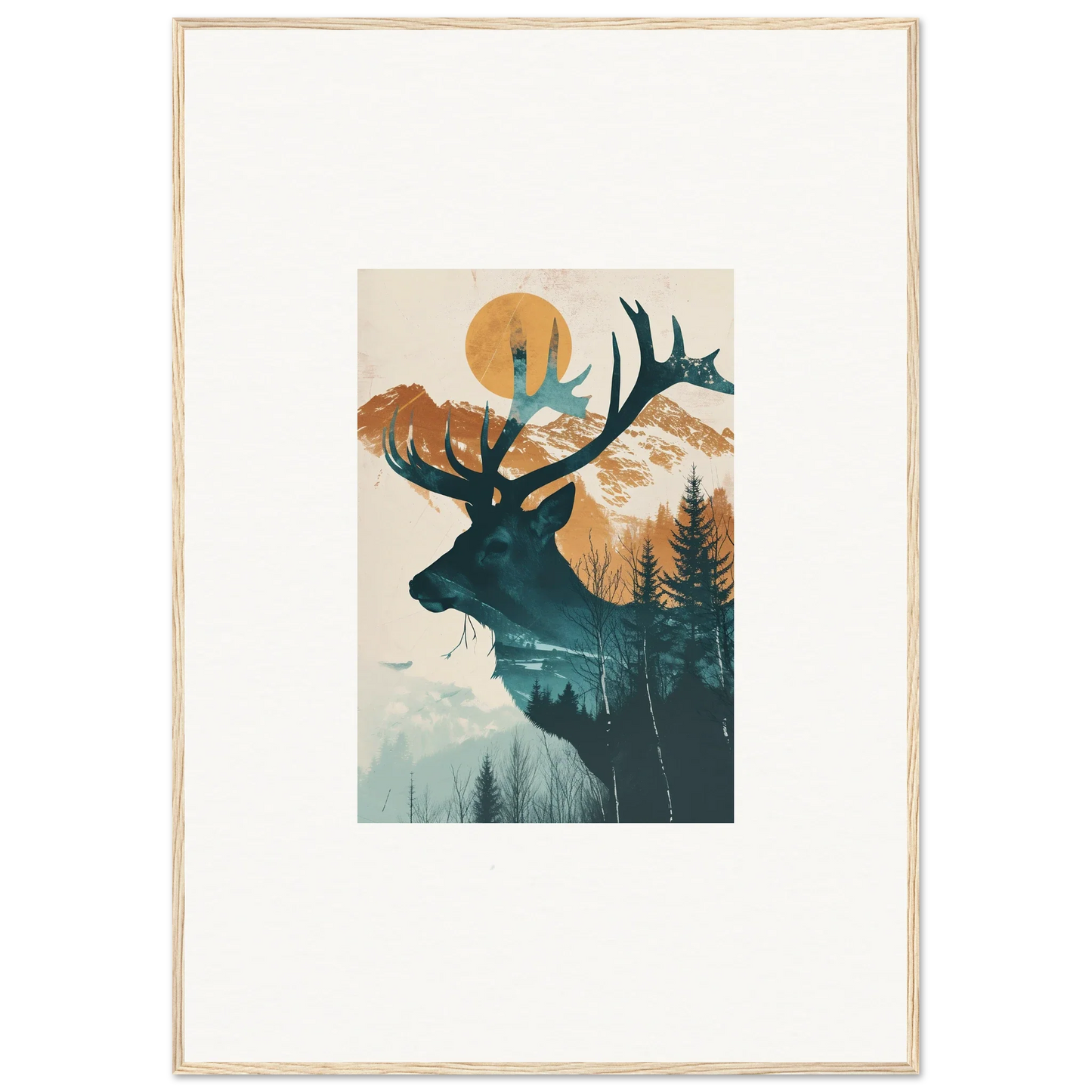 Silhouette of a deer’s head with antlers and nature scene for cool room decoration