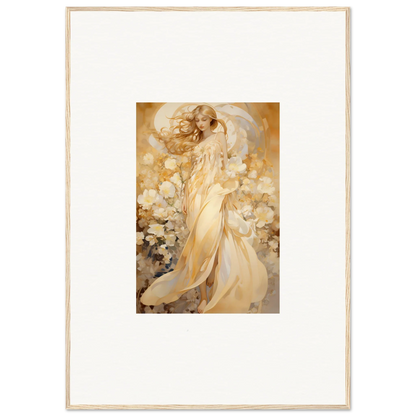 Ethereal female figure in golden robes for floral harmony canvas print room decoration