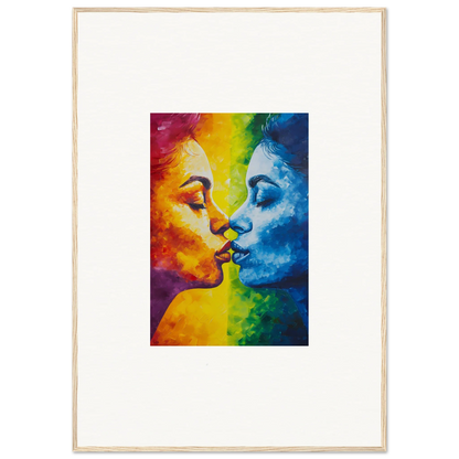 Colorful canvas print of two faces kissing, perfect for a serene room decoration