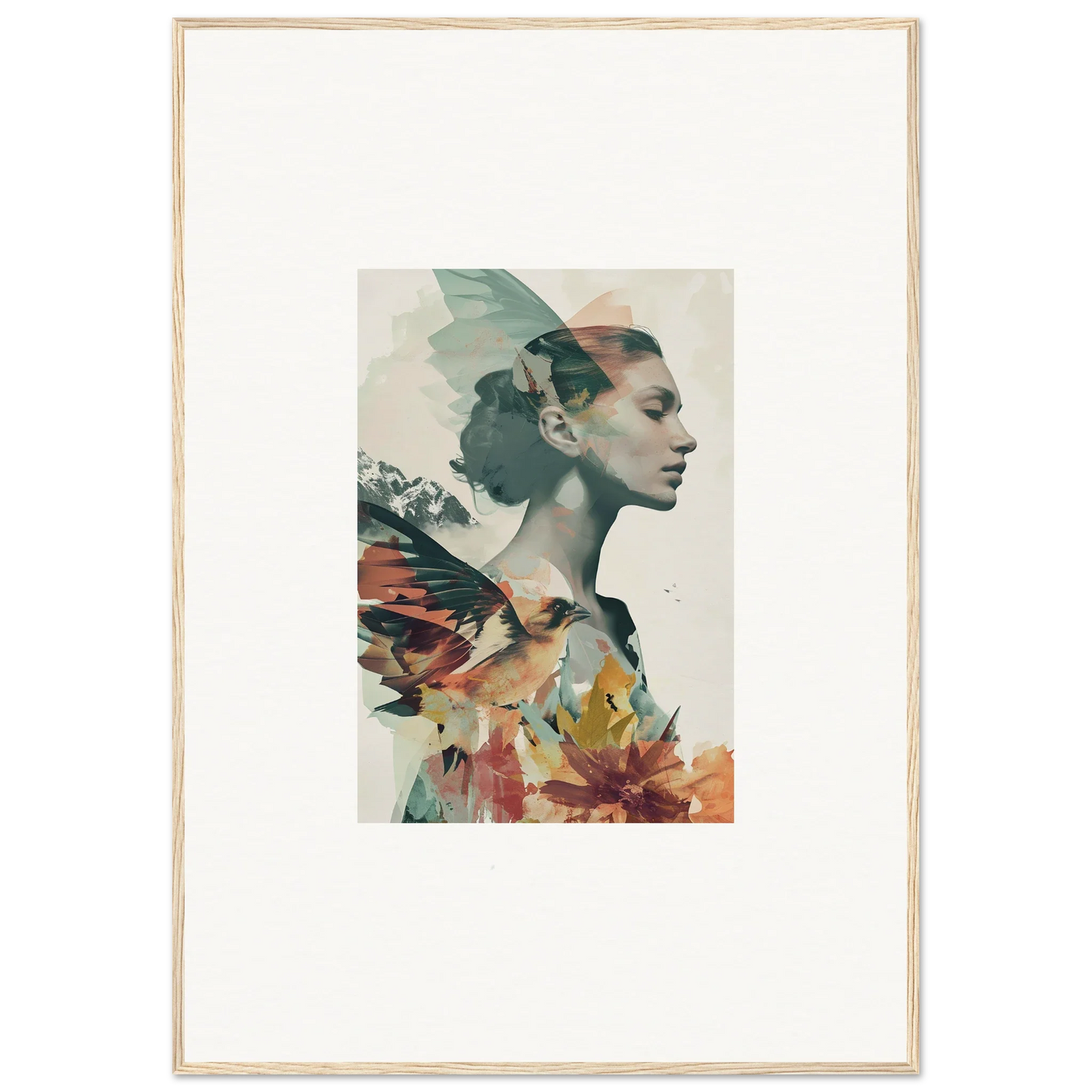 Portrait of a woman blended with floral elements in a Reverie Blossom canvas print