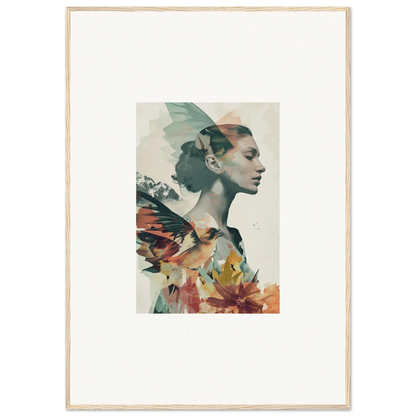 Portrait of a woman blended with floral elements in a Reverie Blossom canvas print