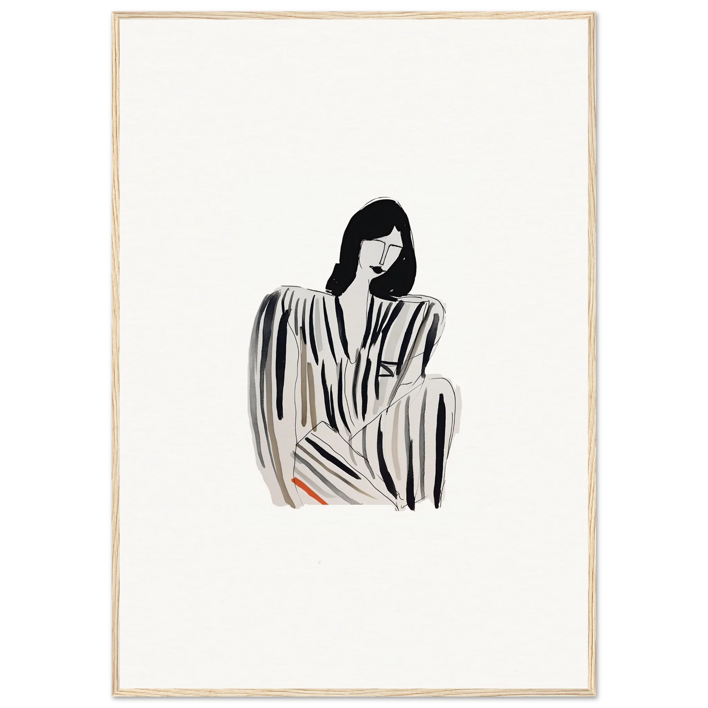 Minimalist illustration of a woman in a striped outfit, perfect for Room Decoration