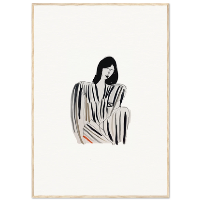 Minimalist illustration of a woman in a striped outfit, perfect for Room Decoration