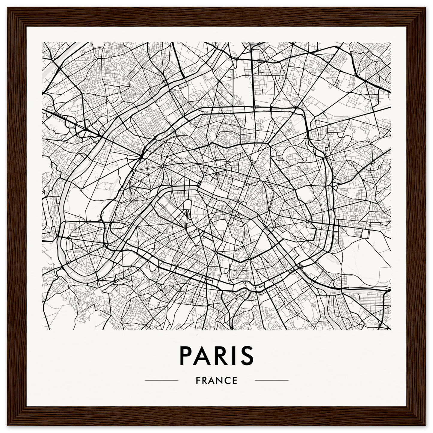 Map of Paris, France, showing its intricate street network and urban layout.