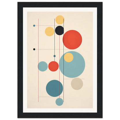 Abstract geometric artwork featuring colorful circles and lines in a minimalist composition.