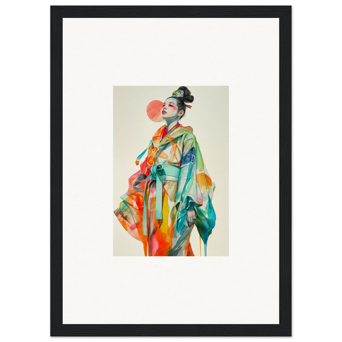 Colorful portrait in traditional Japanese attire for vibrant room decoration canvas print